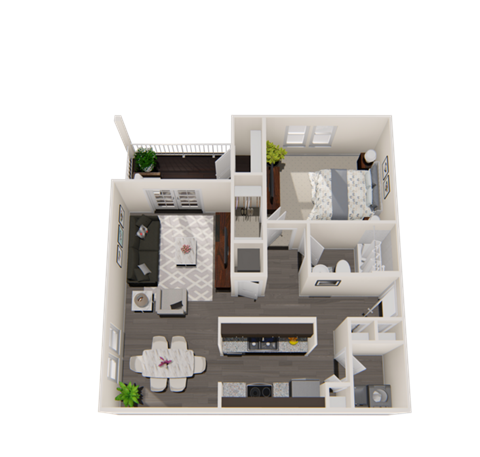 Floor plan for 1 bed, 1 bath, 852 sqft
